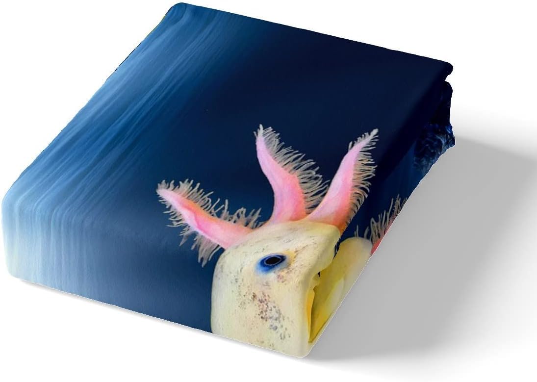 Nice Axolotl Duvet Cover Set in M size, Fish Sea Life Bedding Set for Kids Teens Girls Room Decor, Cartoon Animal Theme Comforter Cover Sea Blue Quilt Cover with 1 Pillowcase.
