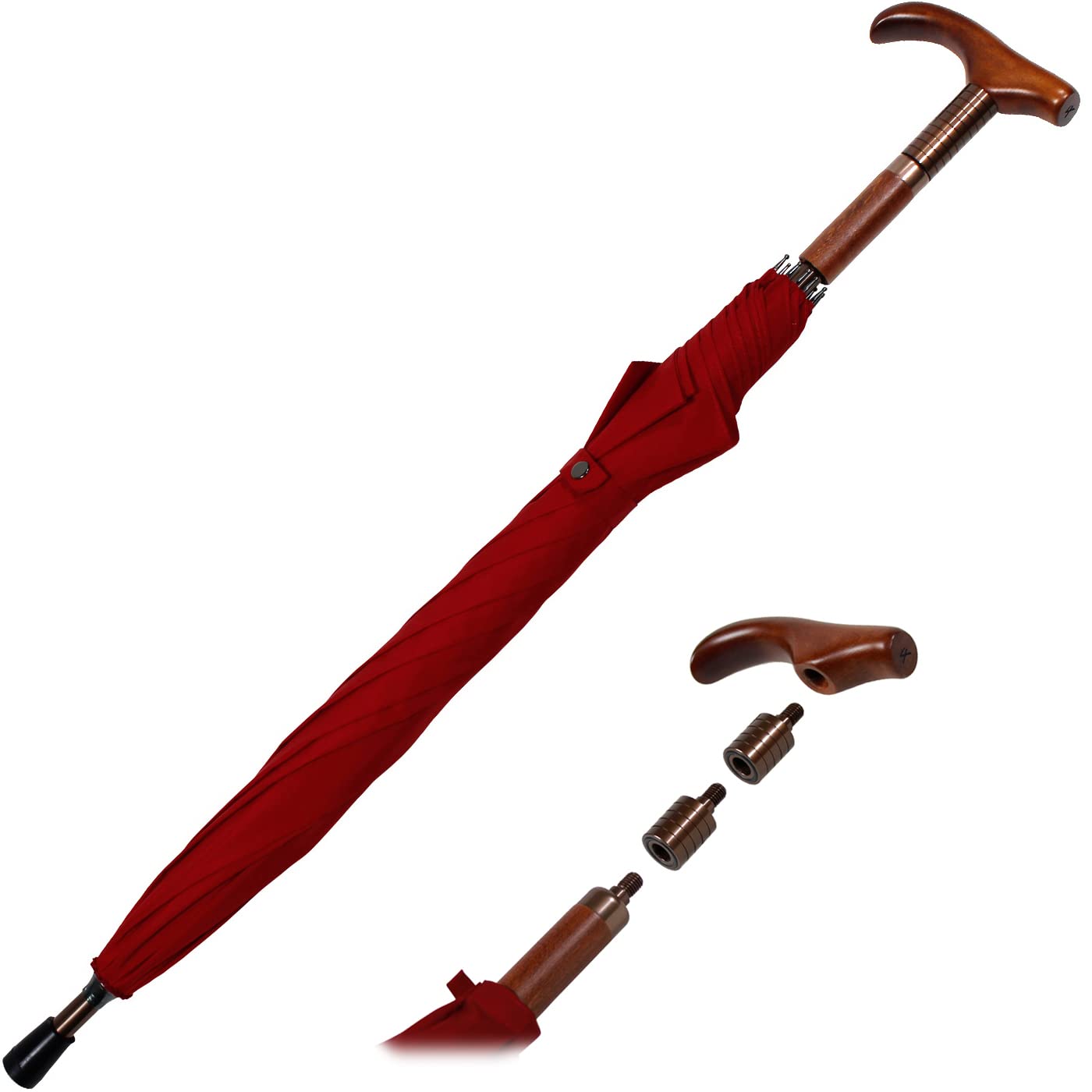iX-brella Support Umbrella adjustable height with wooden handle - dark red