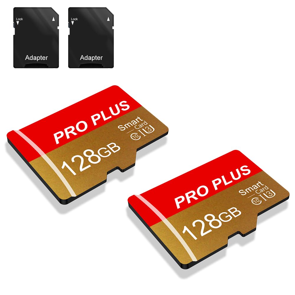 2 Pack Memory Card 128GB with Adapter, High Speed Memory Card, UHS-I C10 A1 Memory TF Card for Tablet/Mobile Phone/Camera/Car Audio/Game Console (TF162 Red Gold 128GB)