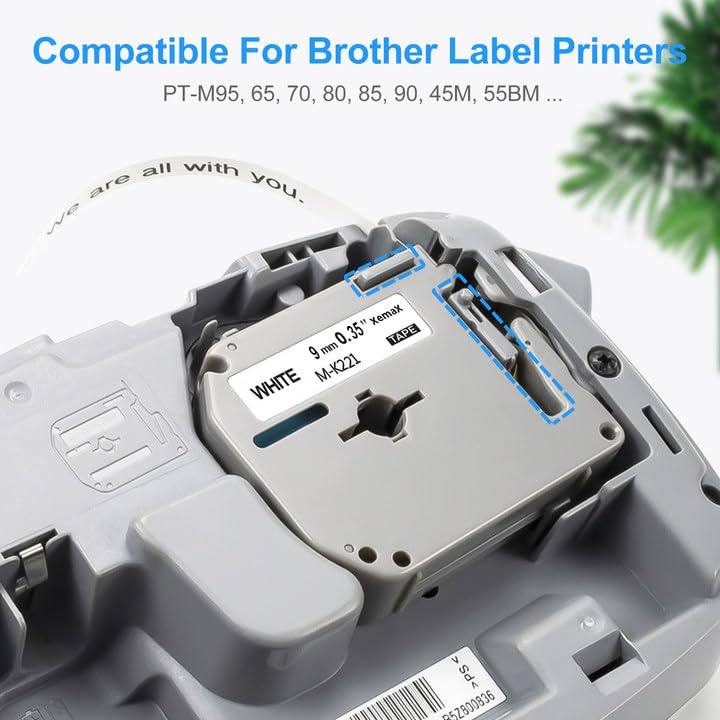 6 x XemaX Compatible M-K221S 9mm 3/8 Brother Replacement for Brother M-K221S M-K221 MK221S MK 221S Brother P-Touch 60 Tapes 9mm for Brother PT-65 PT-90 PT-80 PT-55 PT-60 PT-85 PT-M95, Black on White
