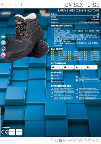 Ogrifox OX-SLX-TO-SB work shoes for men and women | Safety shoes | Insulated with sheepskin | Safety Shoes | ISO EN20345 | Black-Gold | Size 44