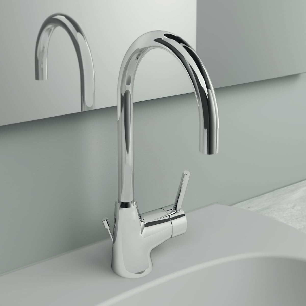 Ideal Standard BC195AA Ceraline basin mixer tap with pop-up waste, high spout, 360° swivel spout, bathroom faucet, basin mixer tap, water-saving, chrome