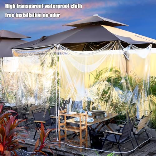 Greenhouse Furniture Cover Transparent with Grommets - PVC Balcony Pavilion Waterproof Tarpaulin Foldable 2.4mx5m Pergola Transparent Curtain Windshield Tarp for Outdoor Carport Tent Camping Canopy