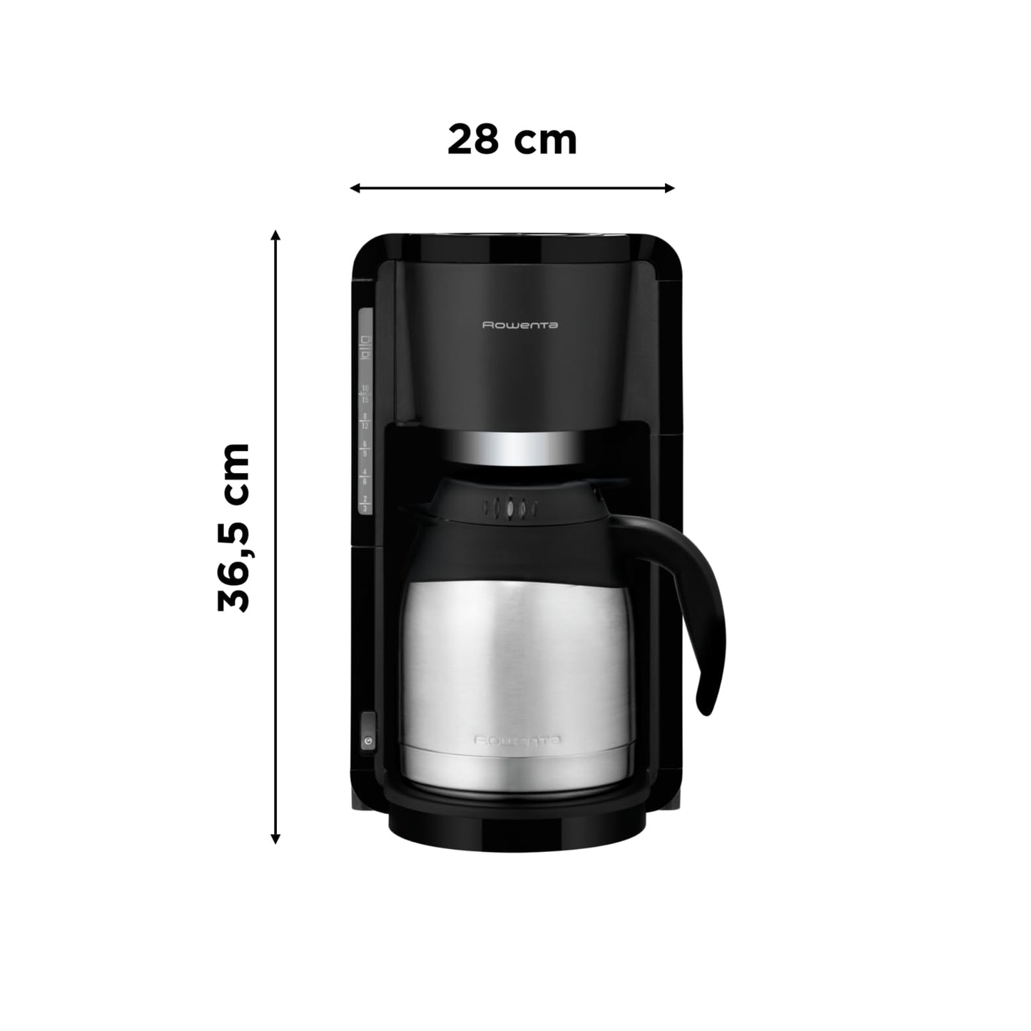 Rowenta Filter coffee machine Adagio, stainless steel thermos jug, keeps coffee warm for up to 4 hours, brews 10-15 cups, capacity 1.25 L, removable filter holder, automatic shut-off, Black, CT3818