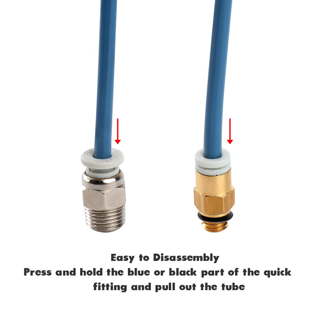 Sovol Capricorn PTFE tube blue tube 2 meters with 3 pieces PC4-M6 pneumatic fittings and 3 pieces PC4-M10 connectors for 3D printers 1.75mm filament.