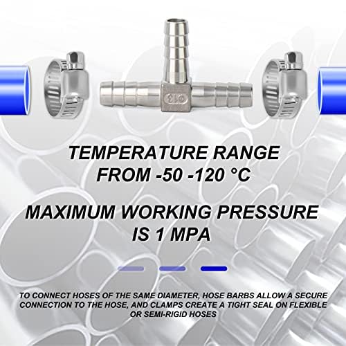 ERGAOBOY 2 pieces 6mm stainless steel hose barb T-piece 3-way T-shaped SUS 304 hose fitting with 6 clamps
