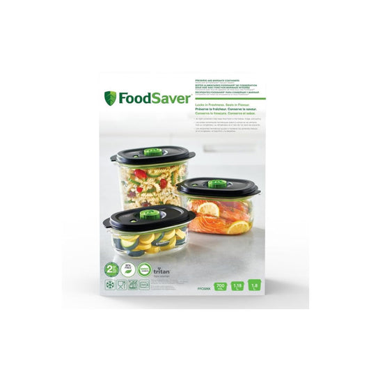 FoodSaver Preserve & Marinate vacuum containers for vacuum sealers | 700 ml | 1.2 L & 1.8 L | airtight BPA-free food containers | Leak-proof | Dishwasher safe | 3 pieces