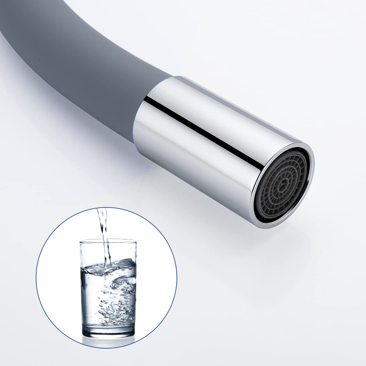 Kitchen faucet with flexible silicone hose, Auralum high-pressure kitchen tap, kitchen faucet 360° rotatable, mixer tap with flexible spout (grey)