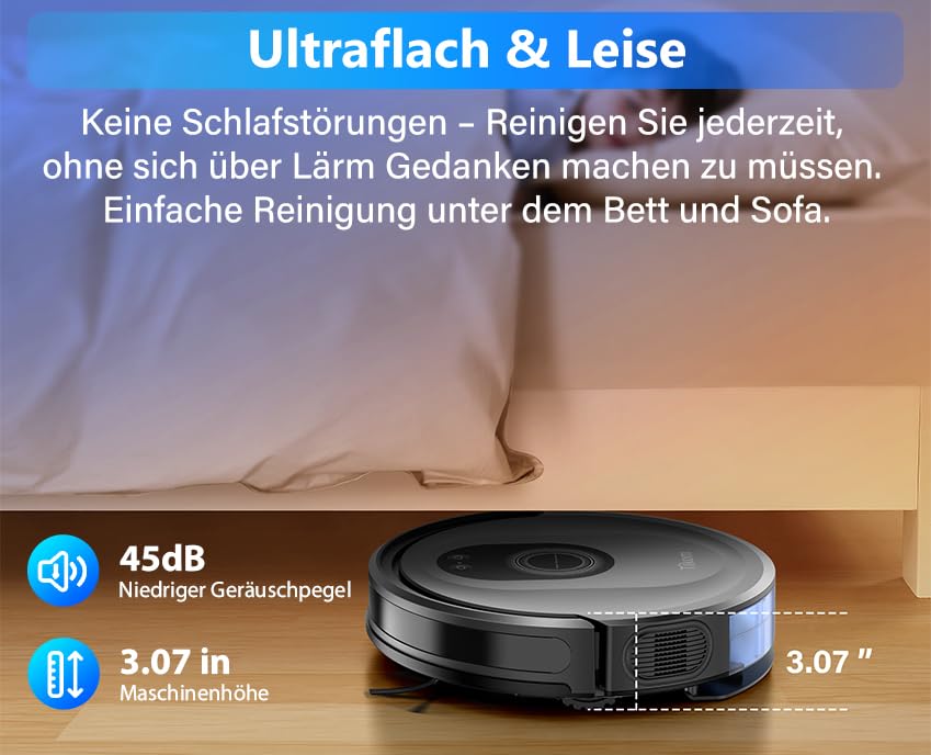 Tikom robot vacuum with mopping function 2 in 1, G8000 Max vacuum robot, 5000Pa strong suction robot vacuum cleaner, Self-charging, WiFi, 150Mins Max, Ideal for pet hair, carpet, hard floor.