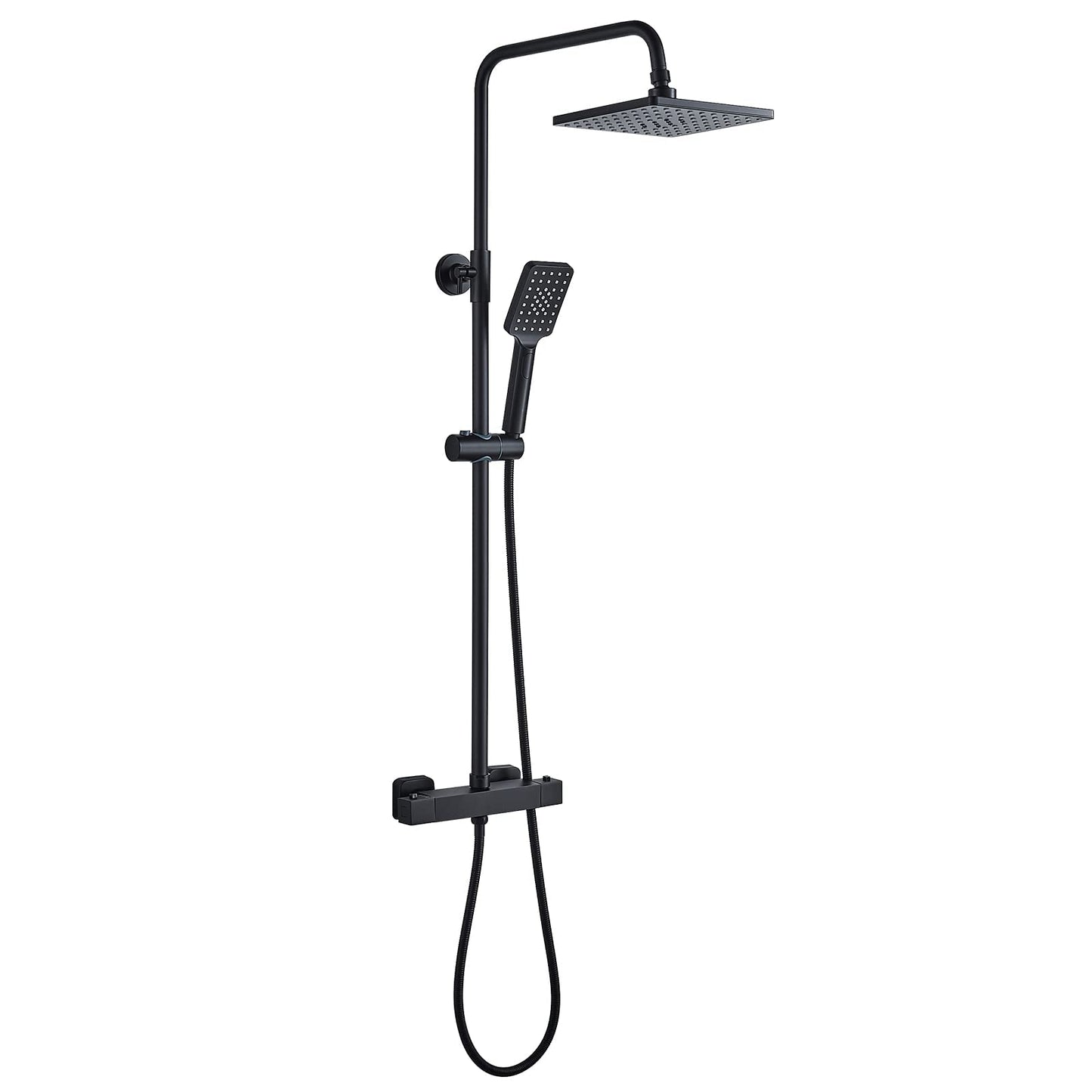 Solepearl Black Shower System with Thermostat 38℃, Rain Shower with Thermostat Shower Mixer, Shower Set including 21 cm Head Shower, 3 Functions Hand Shower, Stainless Steel Adjustable Shower Bar