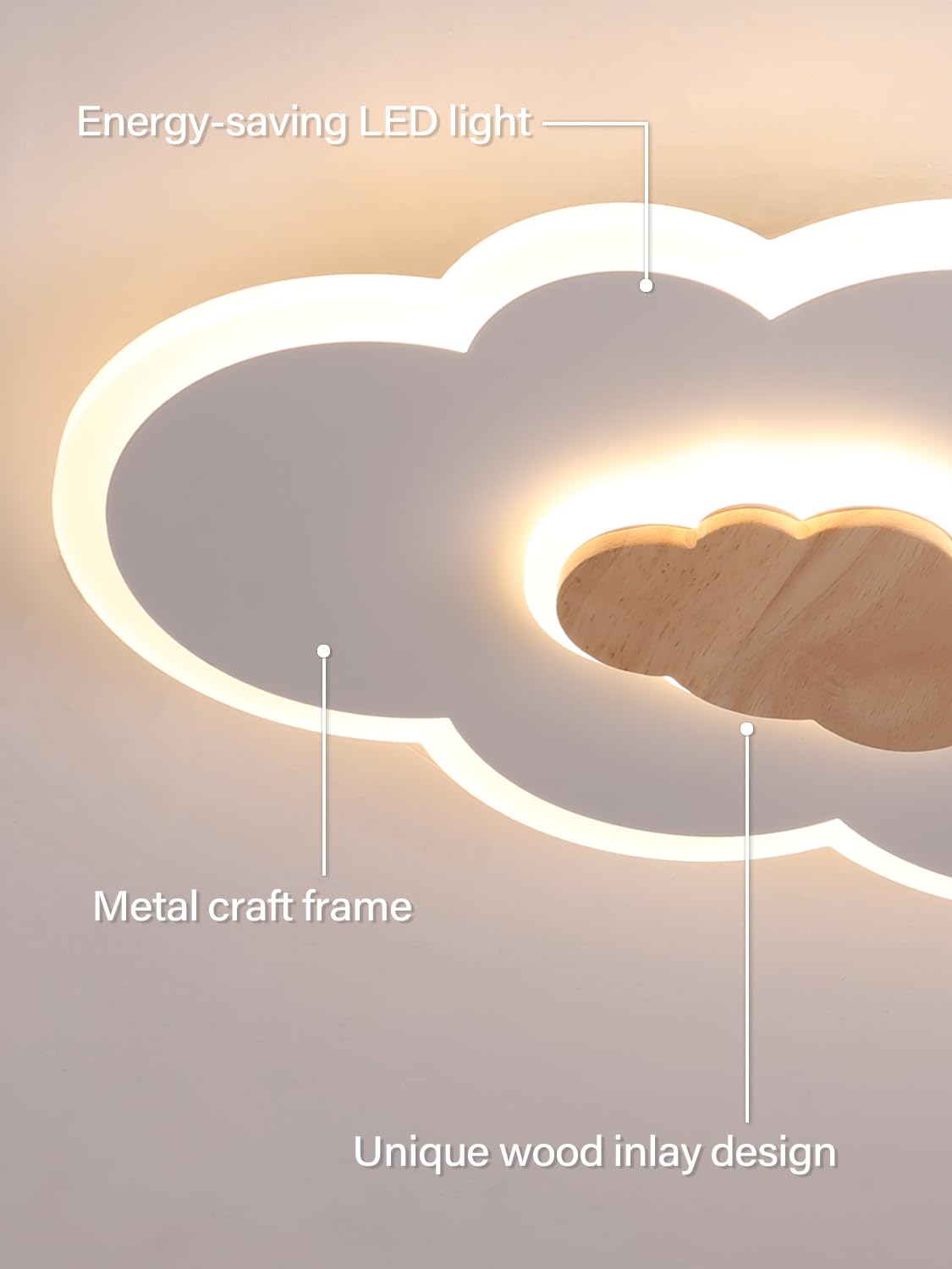 FANLG LED ceiling light Clouds, 26W 50CM Kids light ceiling light dimmable with remote control 3000-6000K, creative cloud light wooden ceiling light for children's room | Bedroom | Living room