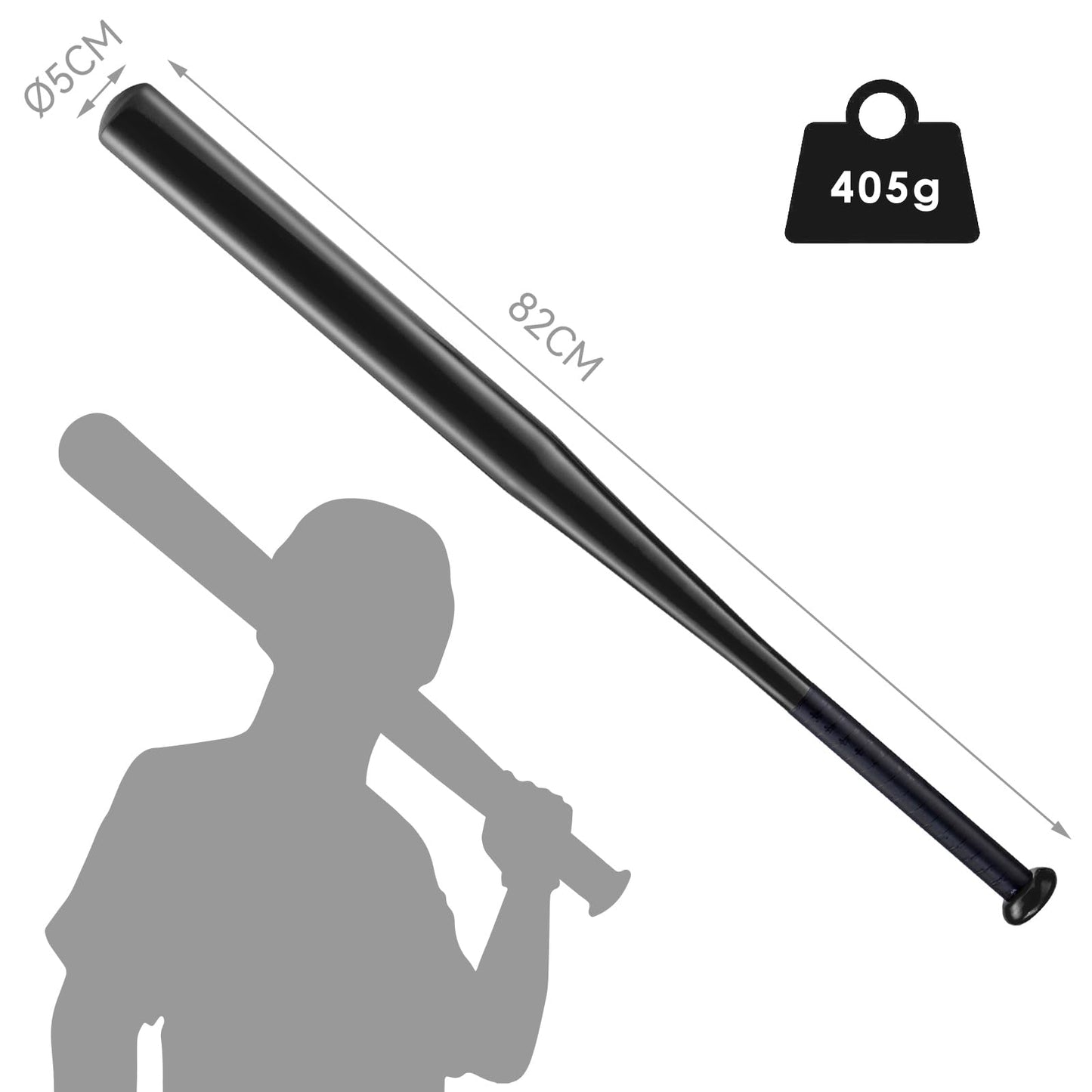 Queiting 82cm baseball bat steel baseball bat baseball bat softball sports equipment for daily leisure and athletes (aluminum, weight 405g, black)