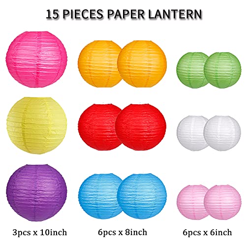 zilue, paper lantern decoration, round hanging paper lanterns for wedding, rainbow birthday party, Mexican fiesta, colorful party decor, 15 pieces