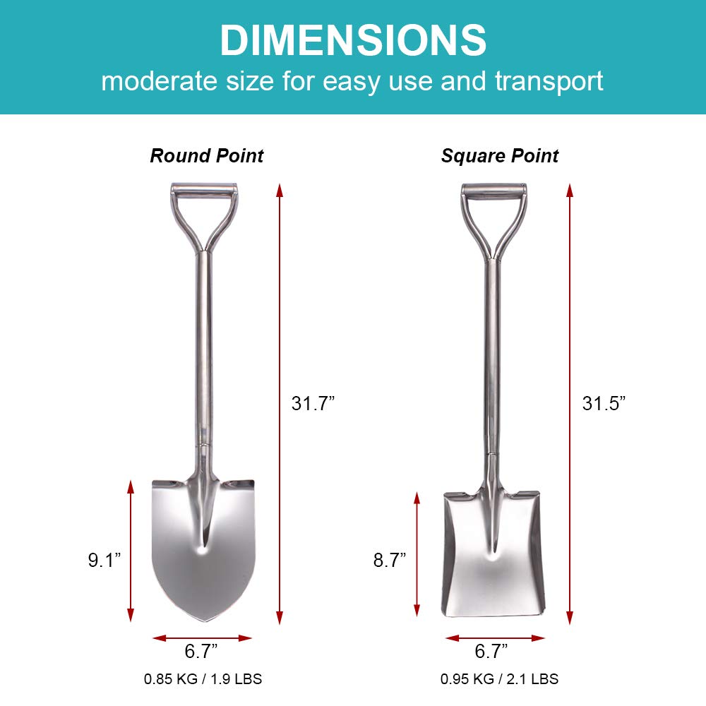 LUBAN Stainless Steel Shovel, Length: 80, Square Metal Shovel with D-Handle, Rust-Free Spade Shovel with a flat front edge, for gardening, camping, transplanting.
