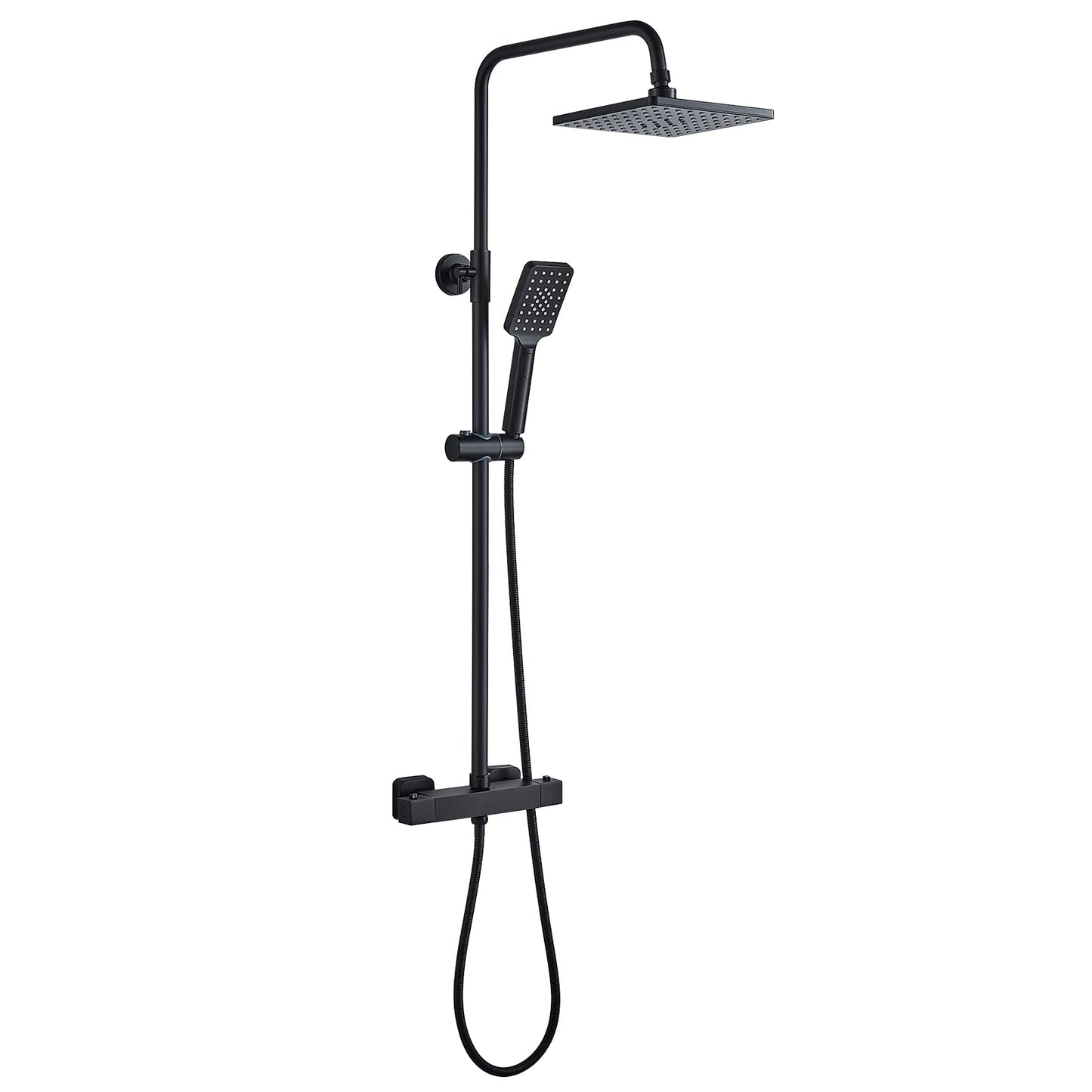 Solepearl Black Shower System with Thermostat 38℃, Rain Shower with Thermostat Shower Mixer, Shower Set including 21 cm Head Shower, 3 Functions Hand Shower, Stainless Steel Adjustable Shower Bar