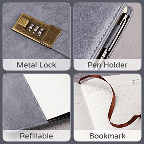 WEMATE diary with lock, A5 PU leather journal with lock, 240 pages, lockable diary planner organizer for men and women, 8.6x5.8 inches