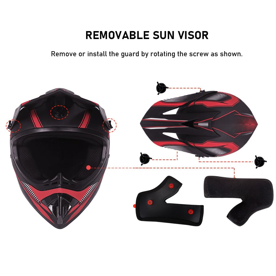 Youth motorcycle helmets, kids bike riding helmets, boy and girl scooter ski ATV helmet, DOT/ECE certified, suitable for all seasons, 3, S