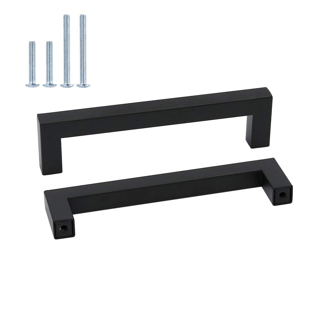 goldenwarm 25pcs Furniture Handles Stainless Steel Bar Handle Pulls Black 128mm Hole Center Kitchen Drawer Pulls Cabinet Handles Square Handle
