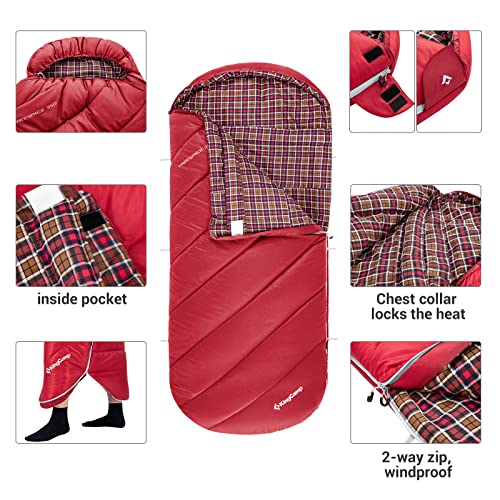KingCamp XL sleeping bag, winter camping essential! This warm and oversized sleeping bag is perfect for kids on outdoor backpacking, hiking, and indoor/outdoor use in 3-4 seasons.