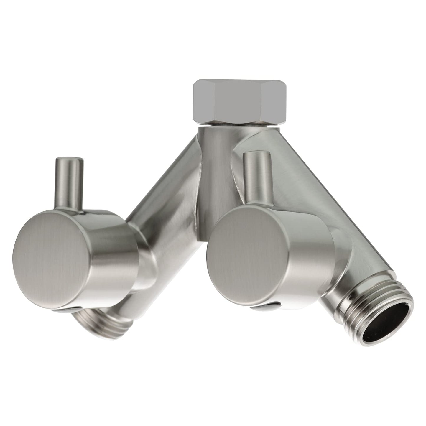 Tecmolog 2-Way Y Distributor 1/2 Inch Brass Adapter Diverter Valve Shower with Shut-off Valves, Brushed Nickel, DSF014ANA