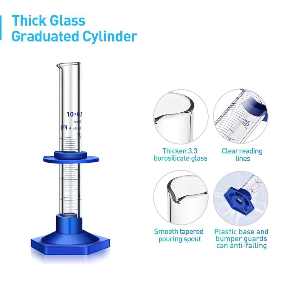 5PCS 10ML Graduated Cylinder Thick Glass Lab Cylinders Measuring Cylinder - 10ML