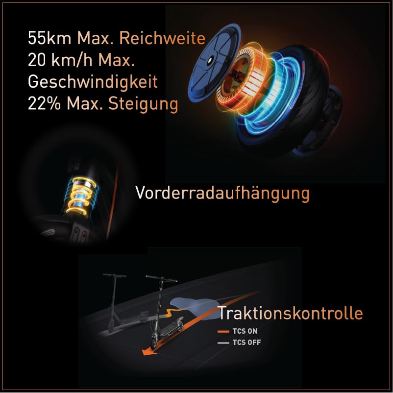 Segway-Ninebot F2 Pro D, E-Scooter with street legal for adults, max. 20 km/h speed, 55 km range, long range.