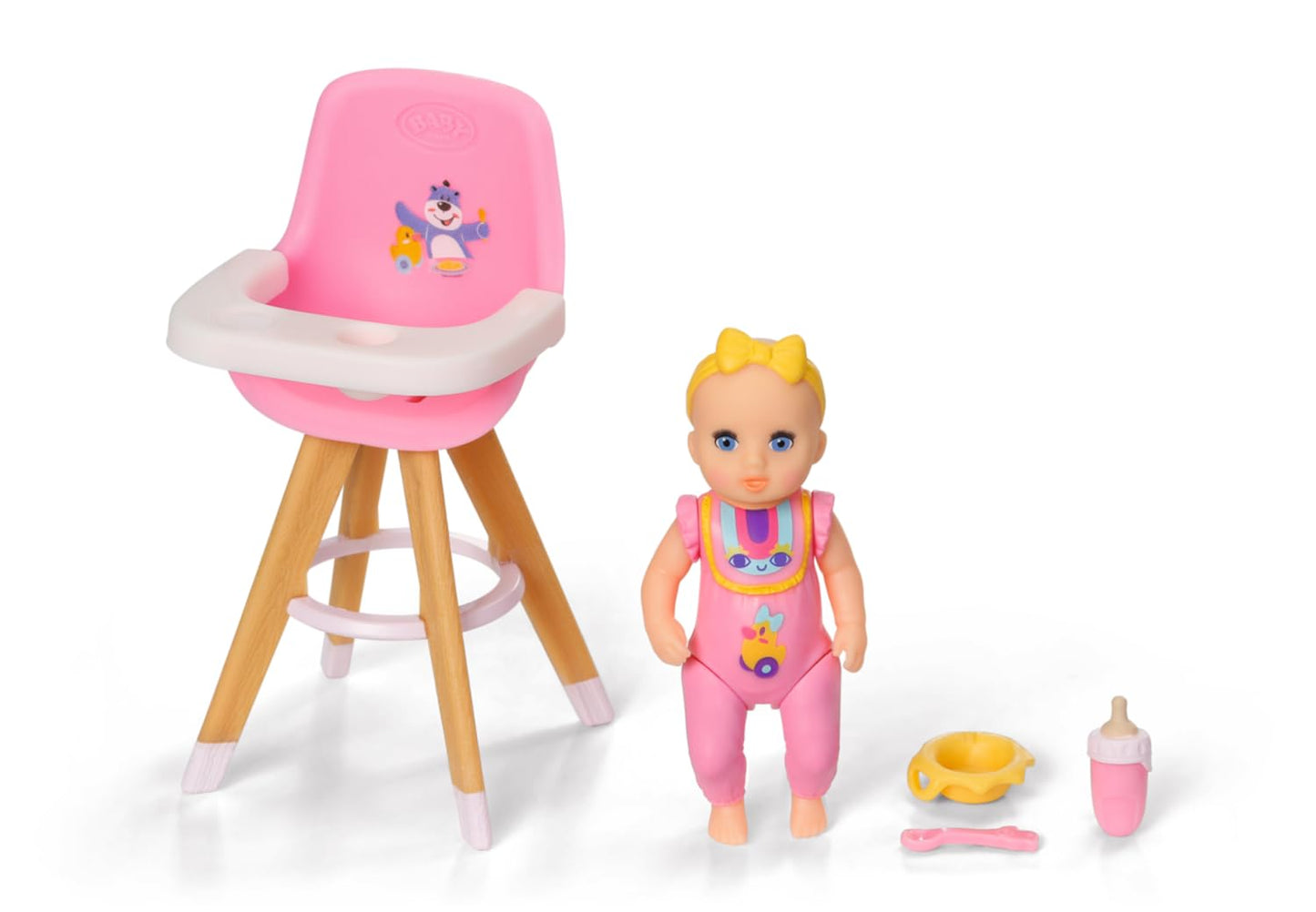 BABY Born, doll vehicle, fold-out caravan & Minis high chair playset with Minis doll Luna, bottle, and plate, 906125 Zapf Creation