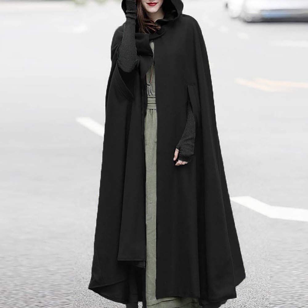 Cape Women Autumn Winter Maxi Loose Coat Poncho Cape Knit Coat Long Cardigan Trenchcoat Outwear Cardigan Medieval Vampire Witch Gothic Cosplay Halloween Costume Robe with Hood.