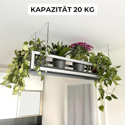 Yellow - Plant shelf Indoor Outdoor, Balcony decoration, Flower stand Metal Hanging Shelf with chains for garden, Ideal for outdoor plant pots (FLOWERS 75 cm, Gray/Black)