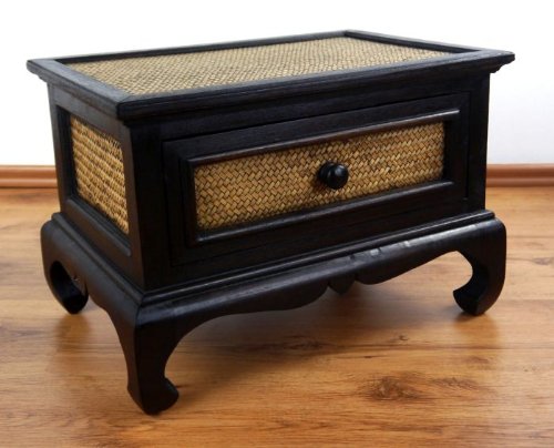 Livasia opium table with drawer, side table, small coffee table made of wood and rattan.