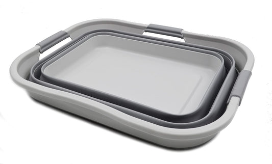 SAMMART 30L Plastic Folding Laundry Basket - Foldable Pop-Up Storage Container/Organizer - Portable Wash Tub - Space-saving Basket (1, Gray)