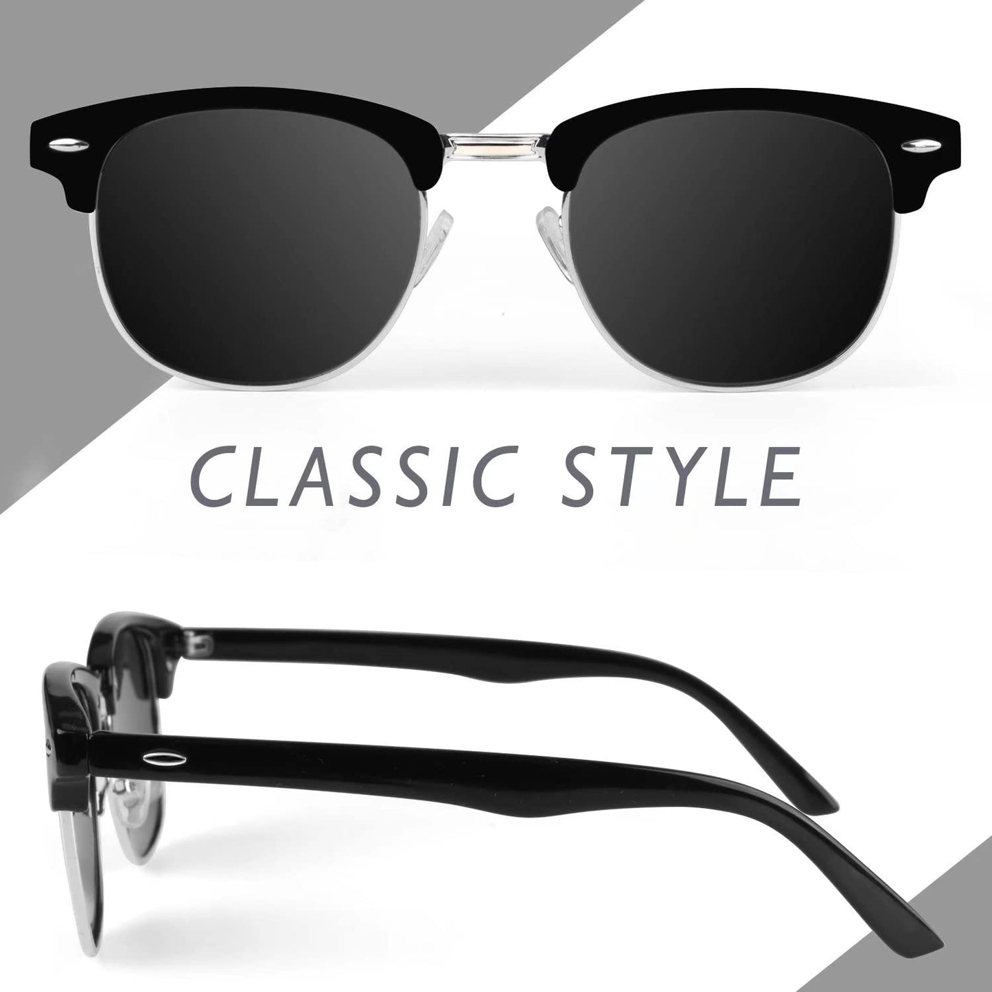LINVO Polarized Sunglasses Men Women Retro Classic Half Frame 100% UV400 for Travel, Driving, and Fishing.