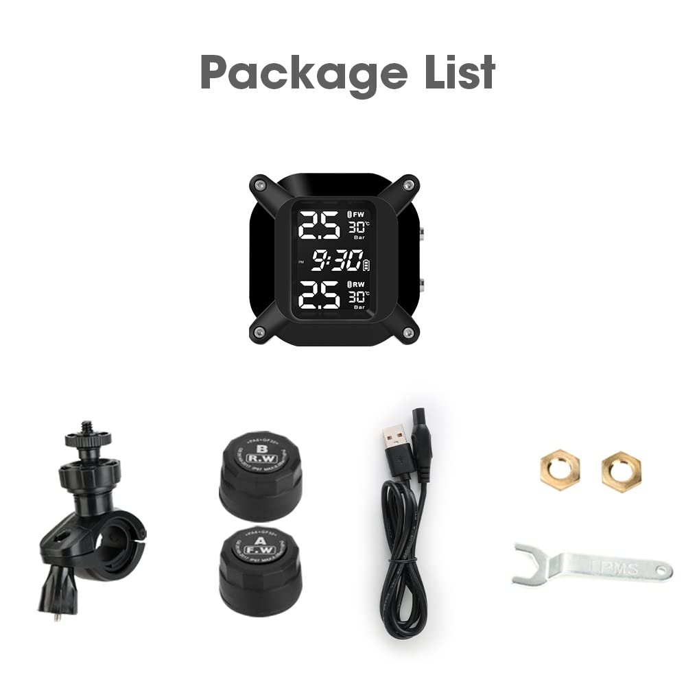Jansite Motorcycle TPMS Wireless Tire Pressure Monitoring System with 2 external sensors LCD display Car Alarm System Anti-Off & Waterproof Waterproof