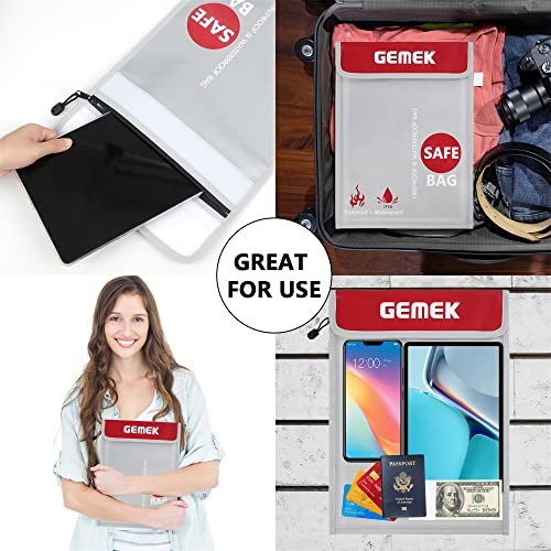 Fireproof waterproof money and document bag 38 x 28cm & 23 x 18cm set, GEMEK fire and water resistant storage bag for A4 A5 documents, cash, jewelry, passport, tablet, laptop (Silver)