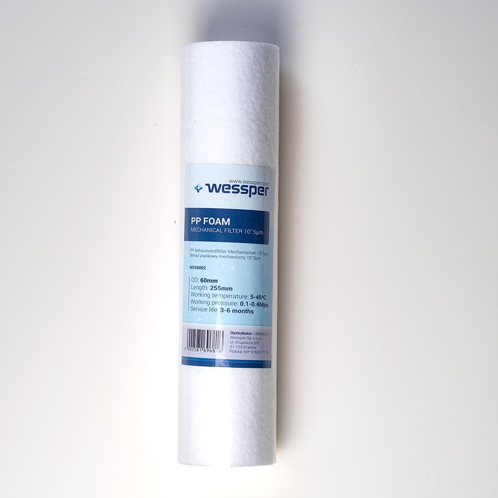 6x Wessper 10" Inch Sediment Water Filter Cartridges for Reverse Osmosis, Water Feeding Line & Particle Filtration - 5 Micron