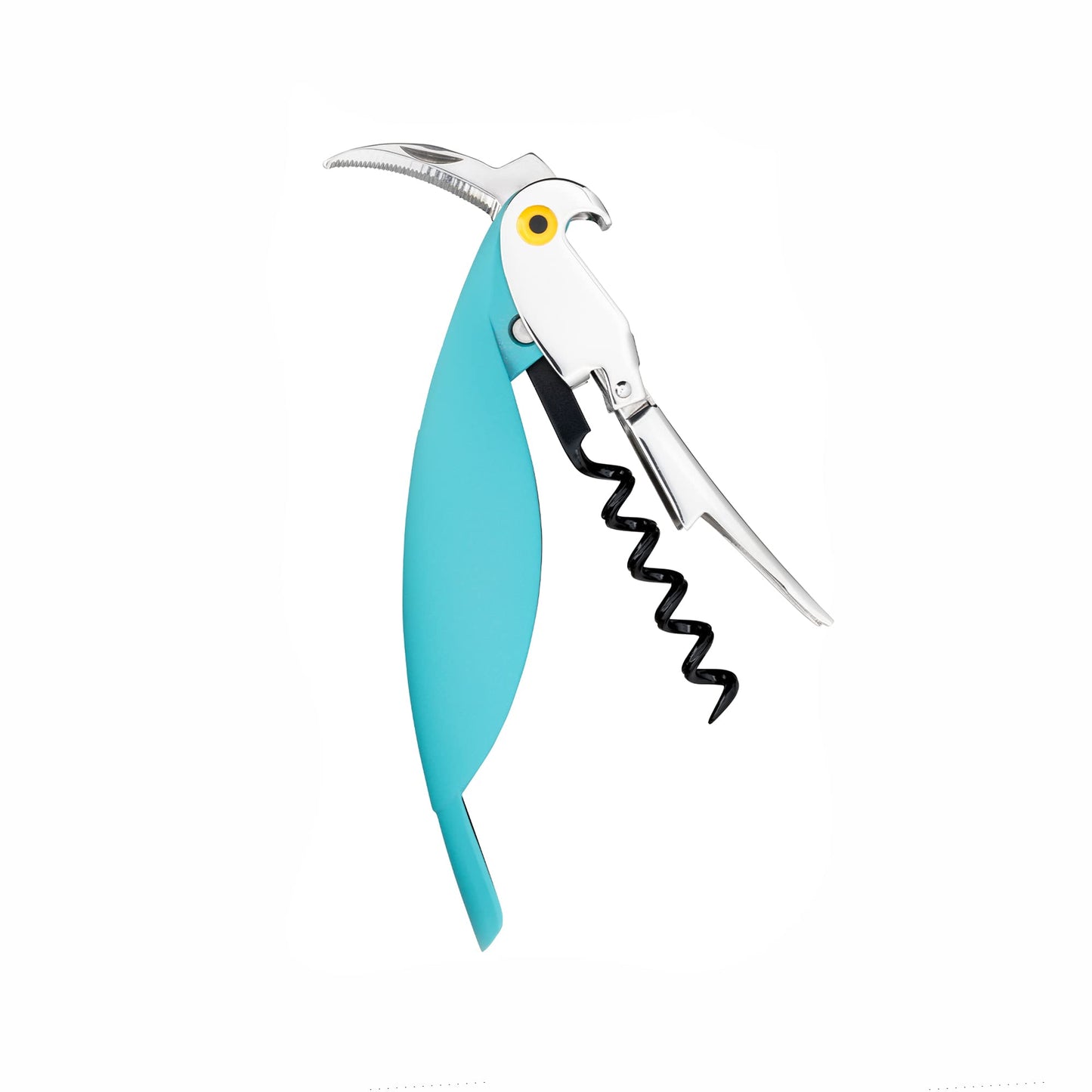 Alessi "Parrot" Sommelier corkscrew in die-cast aluminum and PC, blue, 30 x 8 x 12 cm.