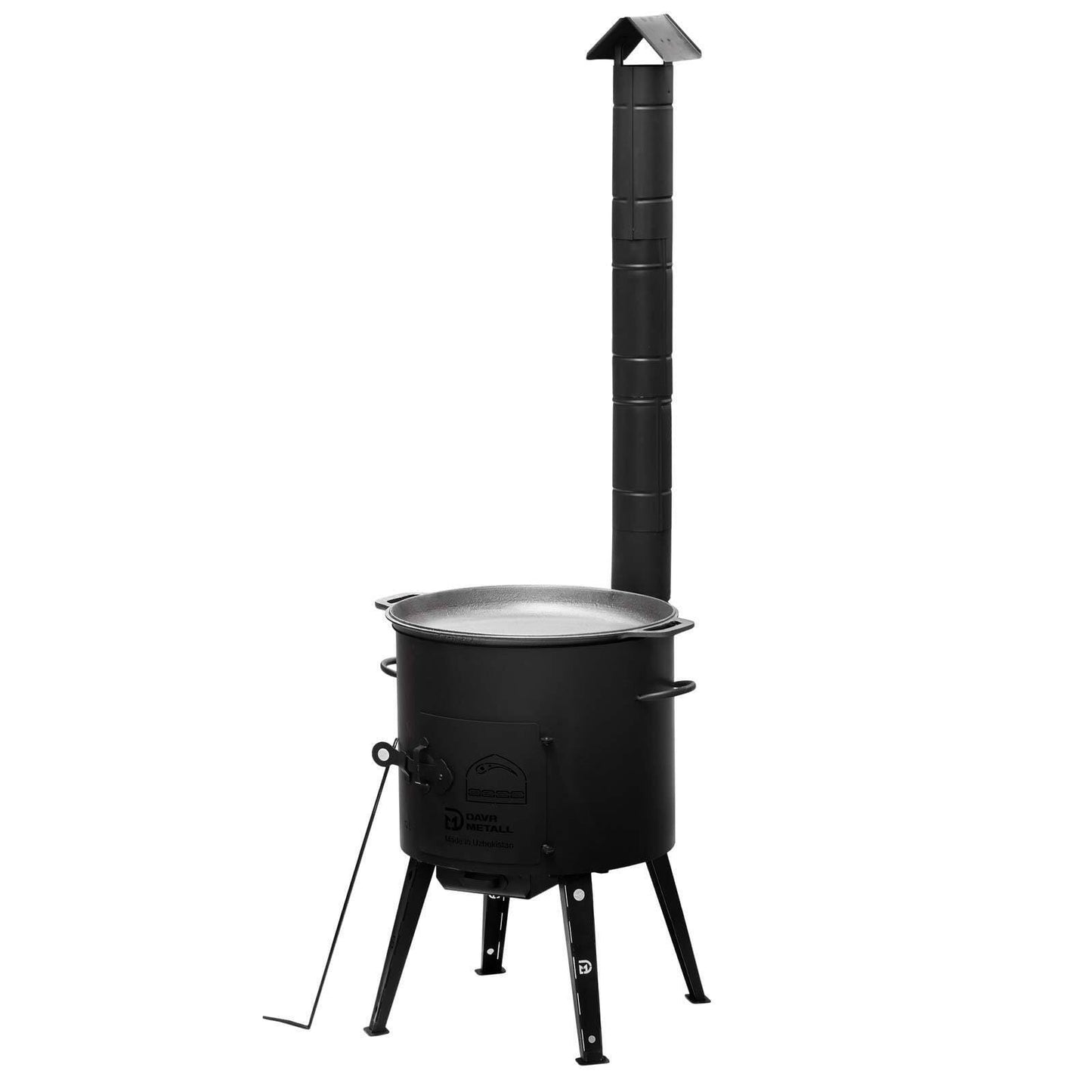 10L Kazan with Ø36 fireplace Uchag with chimney Uchag 2mm steel boiler with lid-frying pan made of cast iron Kazan hearth field kitchen