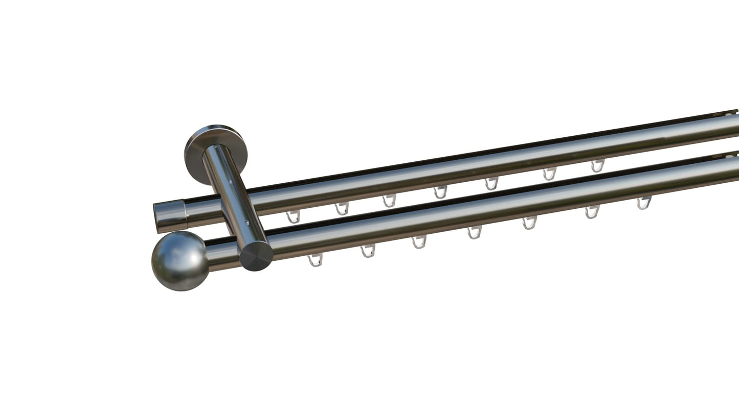 inDeco COLUMBES, curtain rod with inner track Ø 16 mm made to measure, 2-rail, stainless steel look, complete set with accessories.