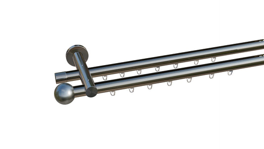 inDeco COLUMBES, curtain rod with inner track Ø 16 mm made to measure, 2-rail, stainless steel look, complete set with accessories.