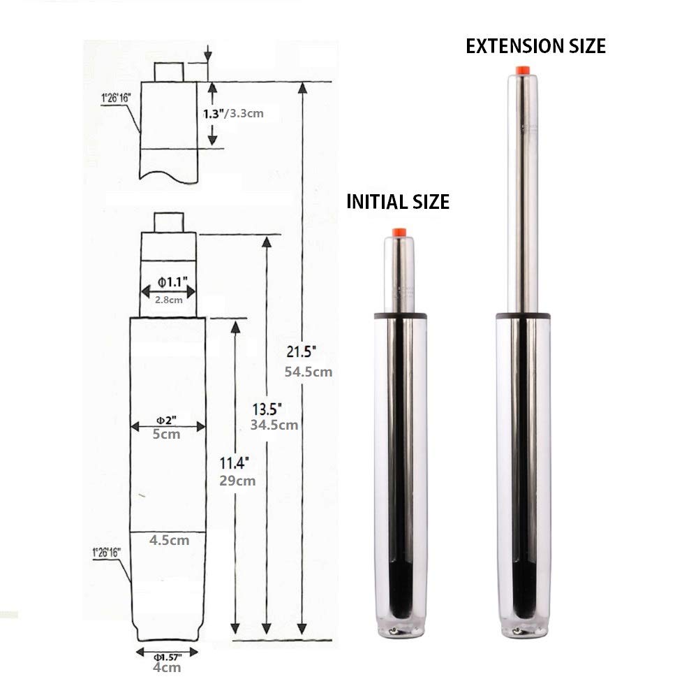 Kaleurrier gas lift, pneumatic chair parts, for chair or stool, lifting mechanism, durable steel housing, Chromcraft, universal size, height extension: 20 cm long.