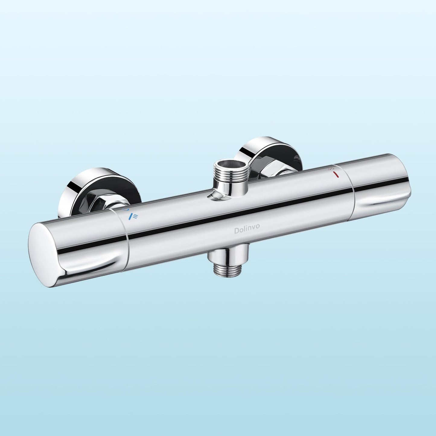 Shower Thermostat Mixer Tap Chrome, Dolinvo Shower Faucet Mixer with 38°C Safety Button & 2 Outlets, Round Shower Thermostat Mixer with Scald Protection & Water Saving Function