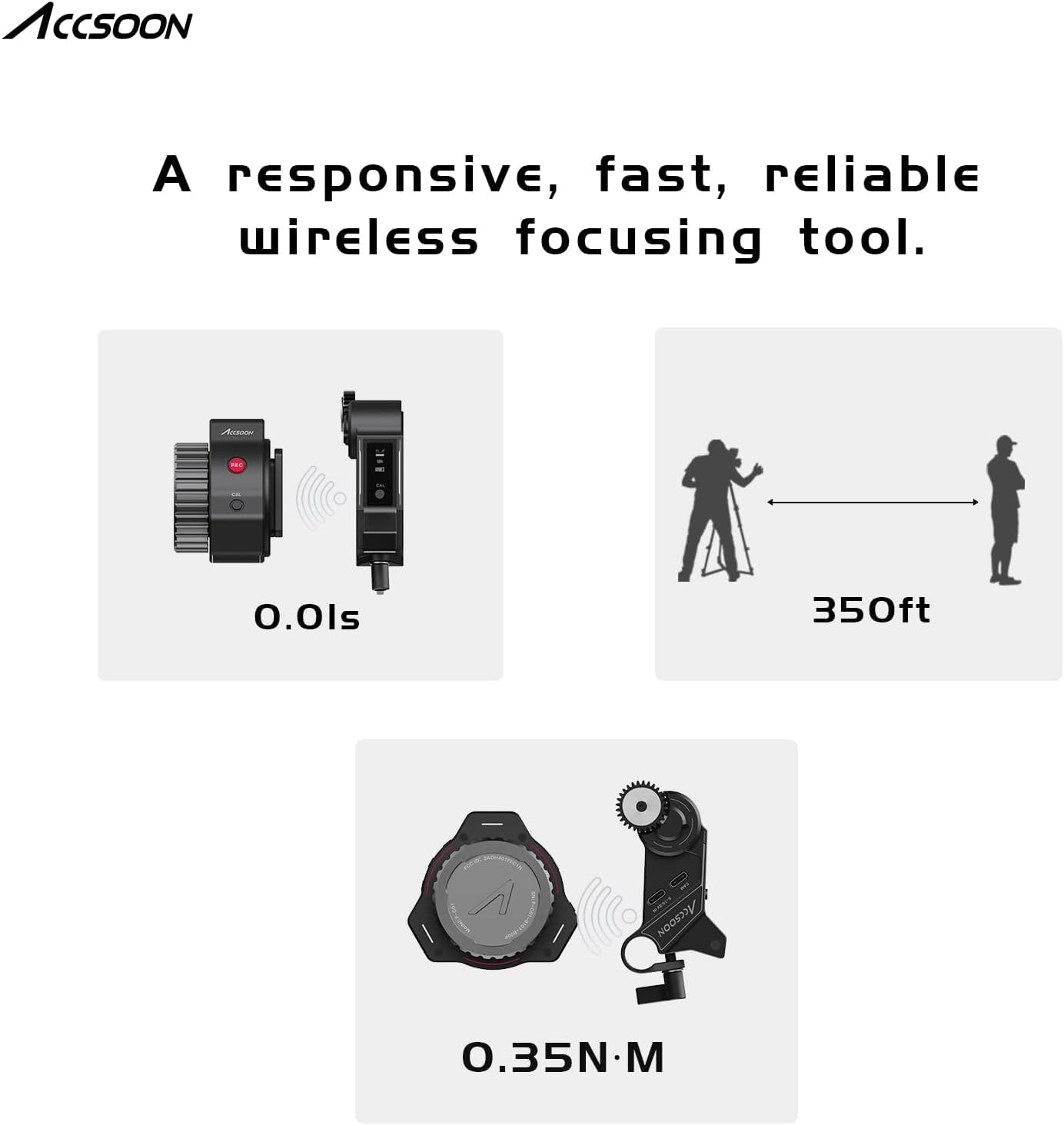 Accsoon F-C01 Wireless Follow Focus System with FHSS Technology, A/B Stops, 350ft/100m Range, Snap-on Gear Belt for DSLRs and Mirrorless Cameras, Compatible.
