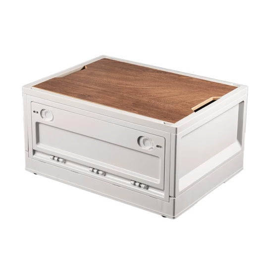 RMAN storage box with lid 38L camping cupboard foldable plastic storage container with lid storage crates cushion box as tabletop for outdoor camping car trunk - White