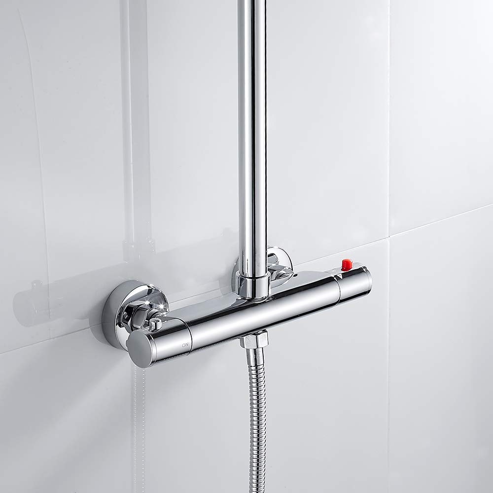 Thermostatic faucet shower thermostat shower faucet shower mixer thermostat mixing valve with 38 °C safety button bath chrome shower and rain shower, Silver