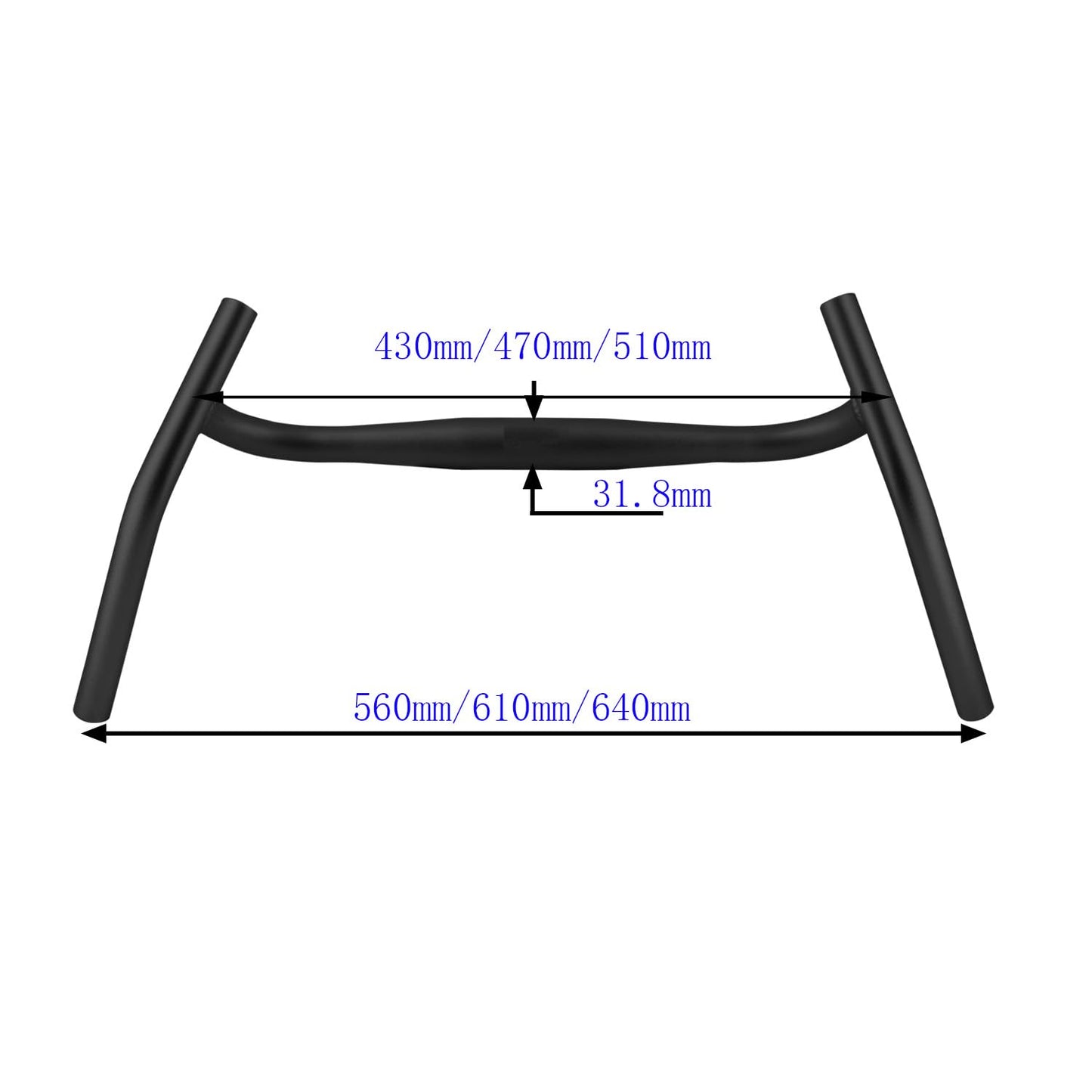 SENQI PRO Aluminum Alloy Bicycle Handlebar Big Angle Bend Drop Handlebar for Gravel Bikes MTB 22.2 x 31.8 mm, 430 x 560 mm, 470 x 610 mm, 510 x 640 mm, Black (31.8 x 470 x 610 mm)