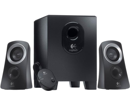 Logitech Z313 2.1 Speaker System with Subwoofer, 50 Watts Peak Power, 3.5mm Input, Headphone Jack, Control Pod, EU Plug, Compatible with PC/TV/Tablet/Phone - Black