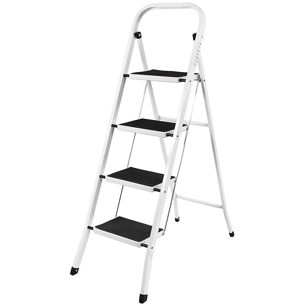 Folding 4-Step Ladder with Compact, Sturdy, High-Quality Steel Steps and Non-Slip Mats for Home/Office/Kitchen.