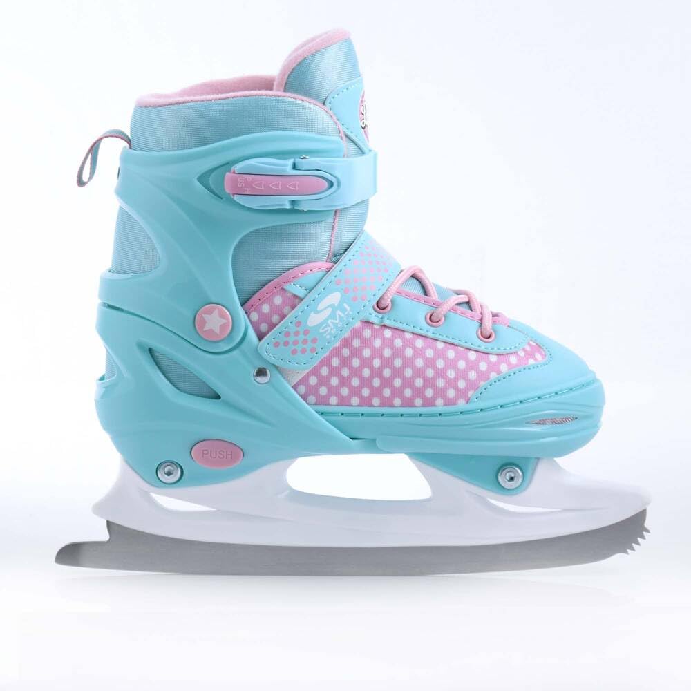SMJ Lily Kids Girls Set 2in1 Inline Skates/Ice Skates ADJUSTABLE | ABEC-7 Roller Skates | Inline skates convertible to ice skates | Turquoise/Pink (M (34-37))