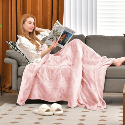 HOMASIS Electric Heated Blanket, with automatic shut-off, 4 heat settings, 8-hour timer, PTC/NTC overheat protection, remote control, machine washable Flannel Warming Blanket (Pink, 130x180cm)