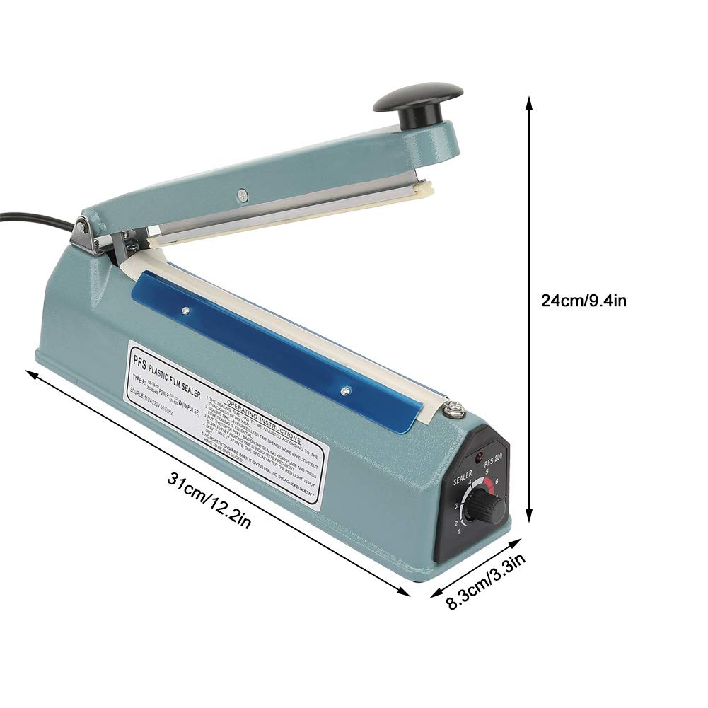 8-inch Impulse Heat Sealer, 300W manual vacuum sealer, food sealing machine for storing food, adjustable 8-level temperature, automatic shut-off function.